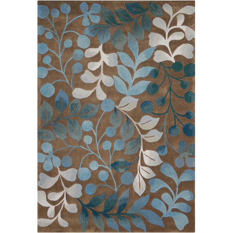 Red Barrel Studio® Brittni Floral Handmade Tufted Area Rug in Aqua Blue